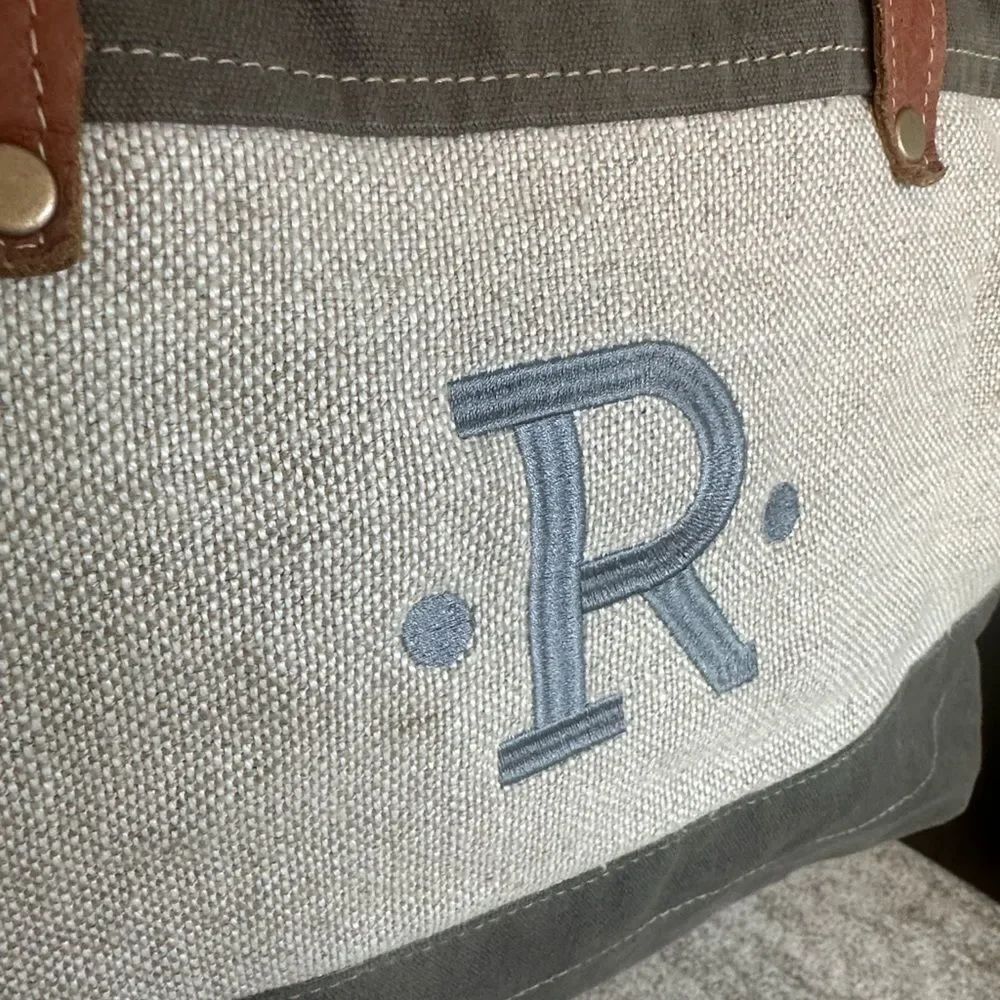 Heartstrings Canvas & Leather Monogrammed R Tote Bag - Picture 2 of 8